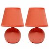 Creekwood Home Petite Ceramic Orb Base Bedside Table Desk Lamp Two Pack Set, Matching Drum Fabric Shade, Orange CWT-2004-OG-2PK